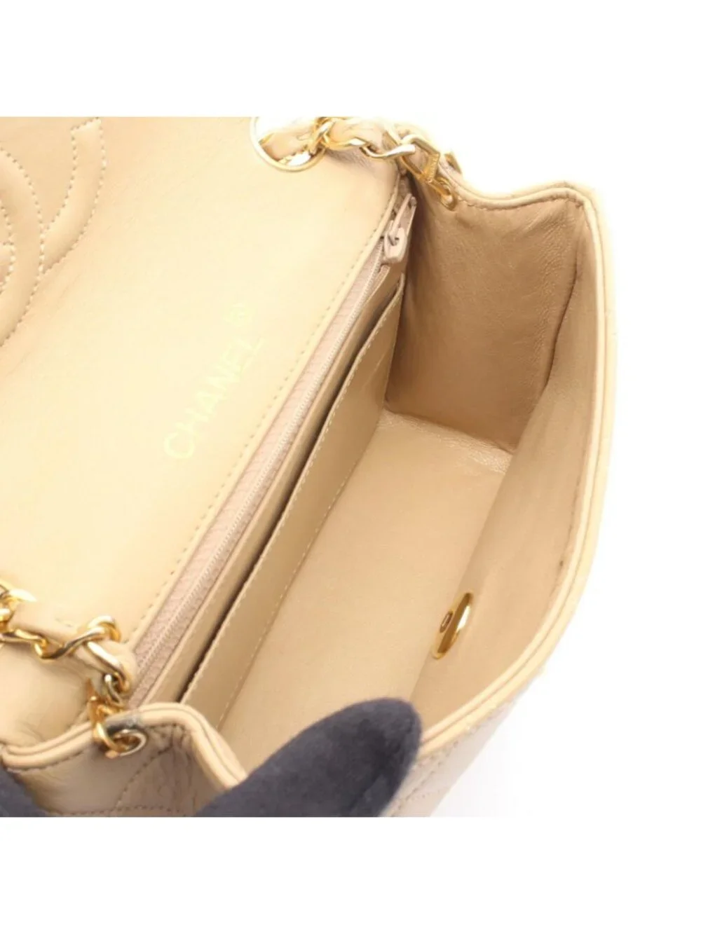 Chanel Shoulder Bag Mini Quilted Beige Lambskin Mini Chain